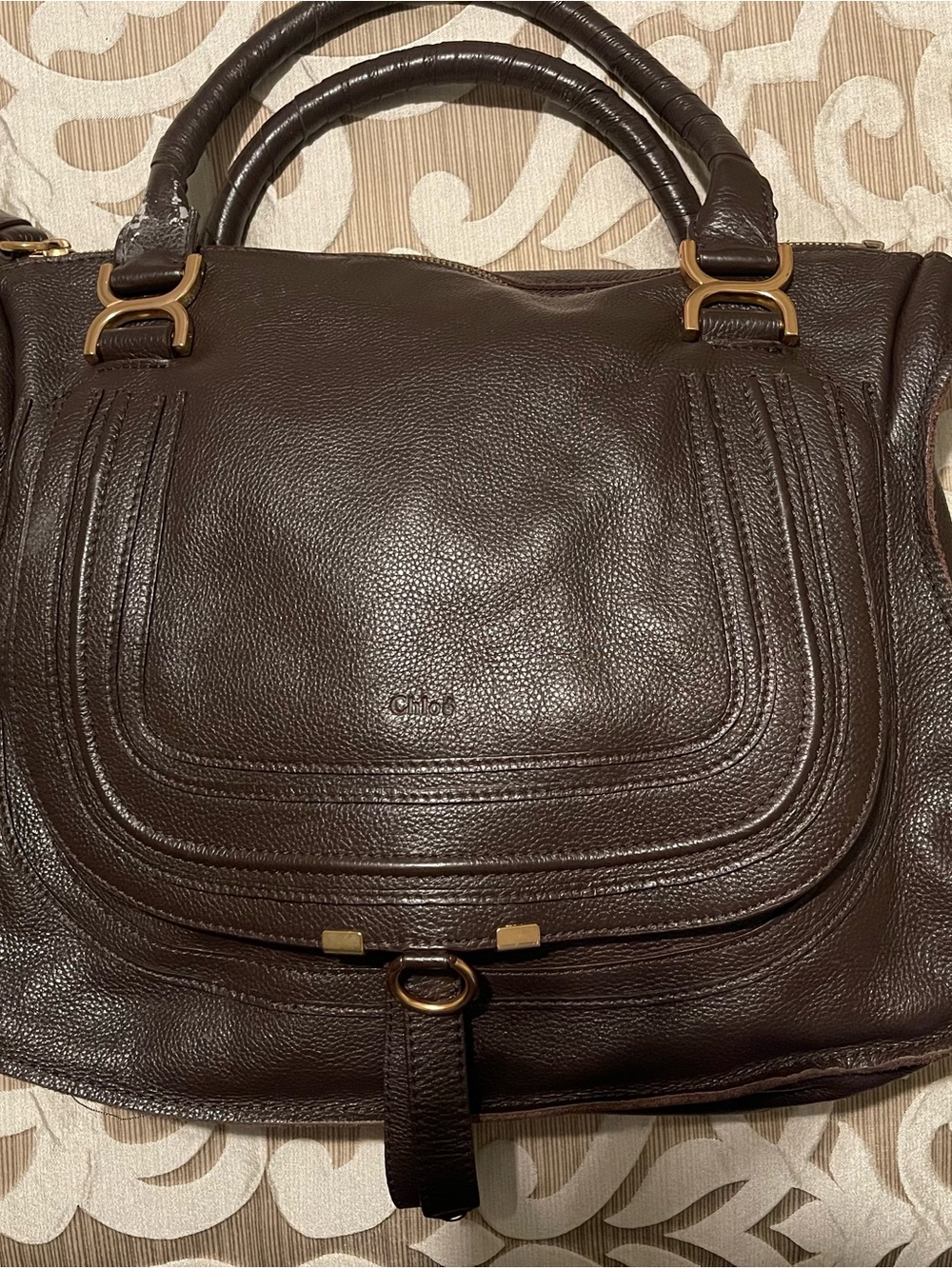 Dark Brown Leather Satchel with Top Handles